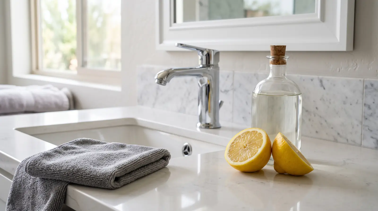 Close still life on a bathroom counter in a Gilbert, Arizona home