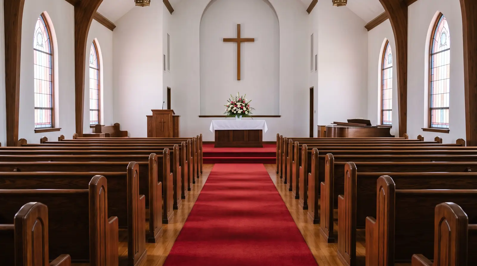 Empty church sanctuary in Mesa, Arizona after a weekday clean