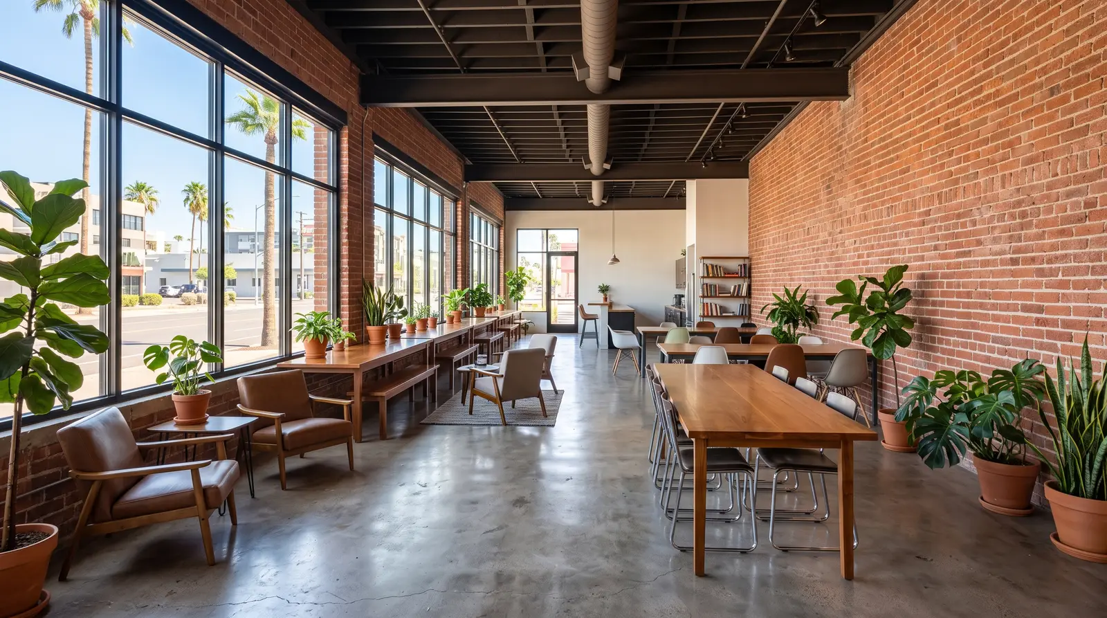 Clean, empty coworking lounge in Tempe, Arizona