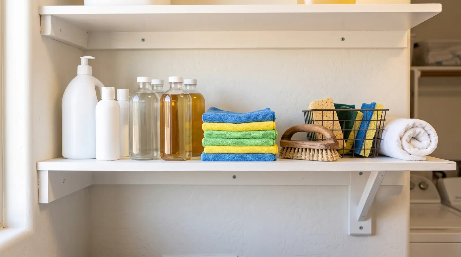 Tidy laundry-room shelf in an Arizona home