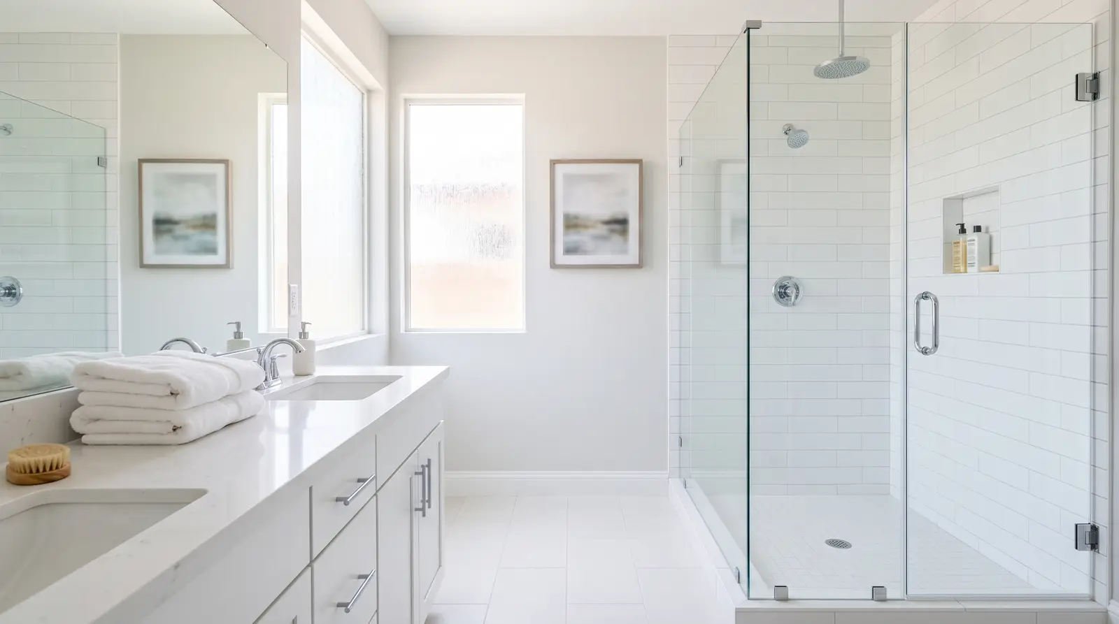 A spotless master bathroom in a suburban Arizona home after a professional clean