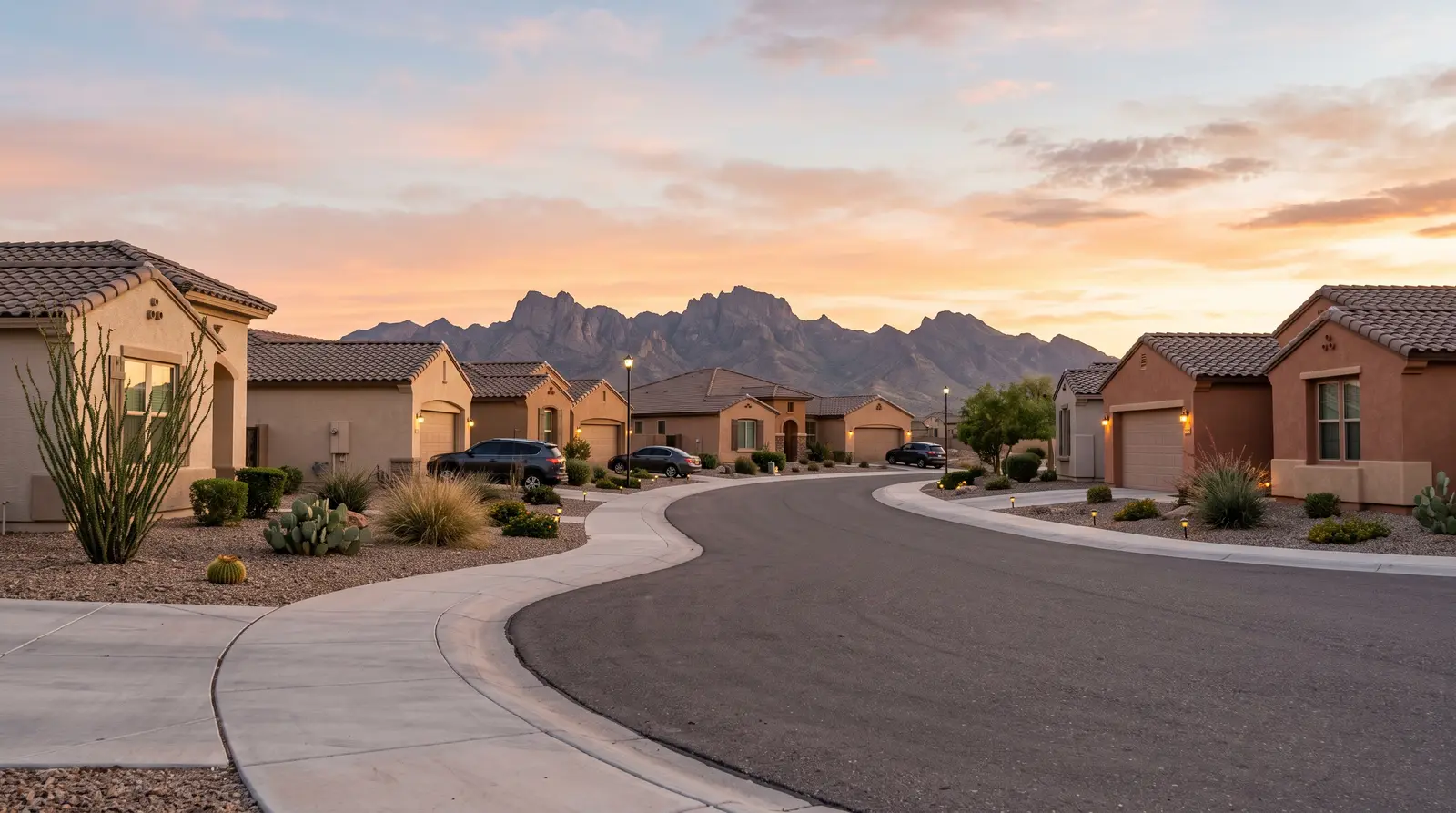 Exterior of a residential street in Avondale, Arizona in the evening