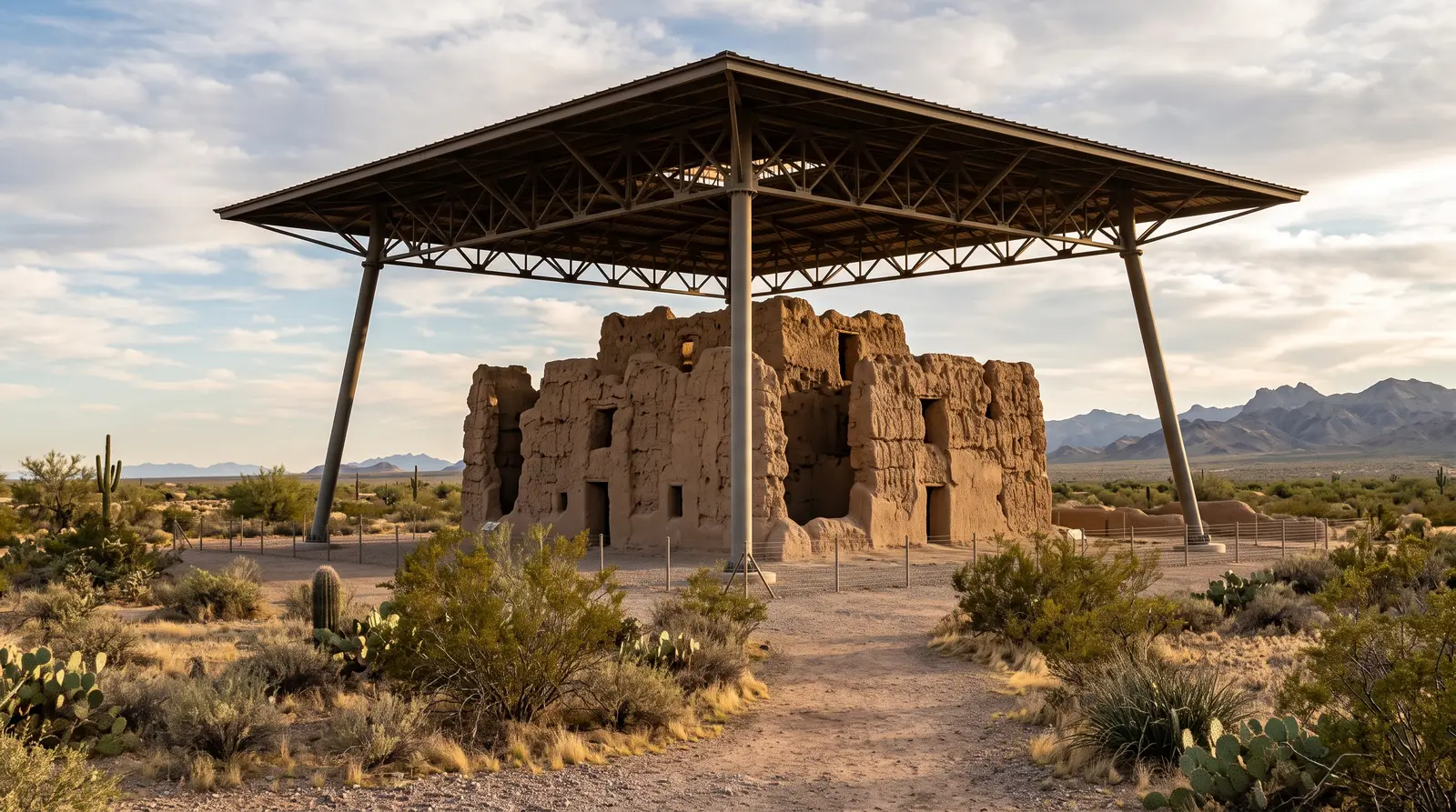 Exterior of the Casa Grande Ruins National Monument in Coolidge, Arizona