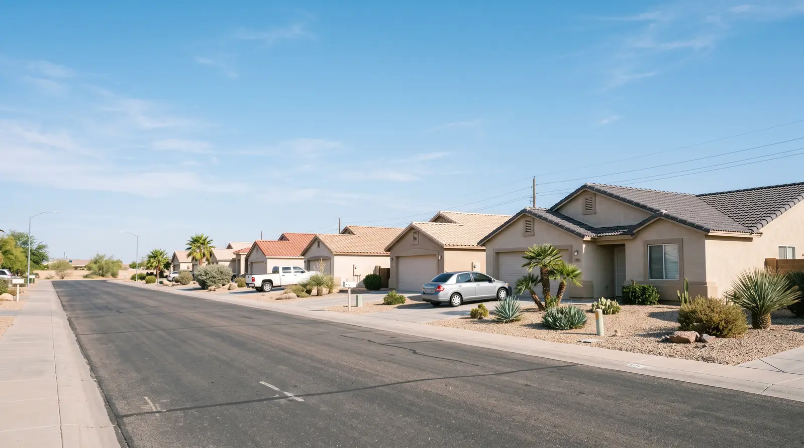 Exterior of a quiet residential street in El Mirage, Arizona in the morning