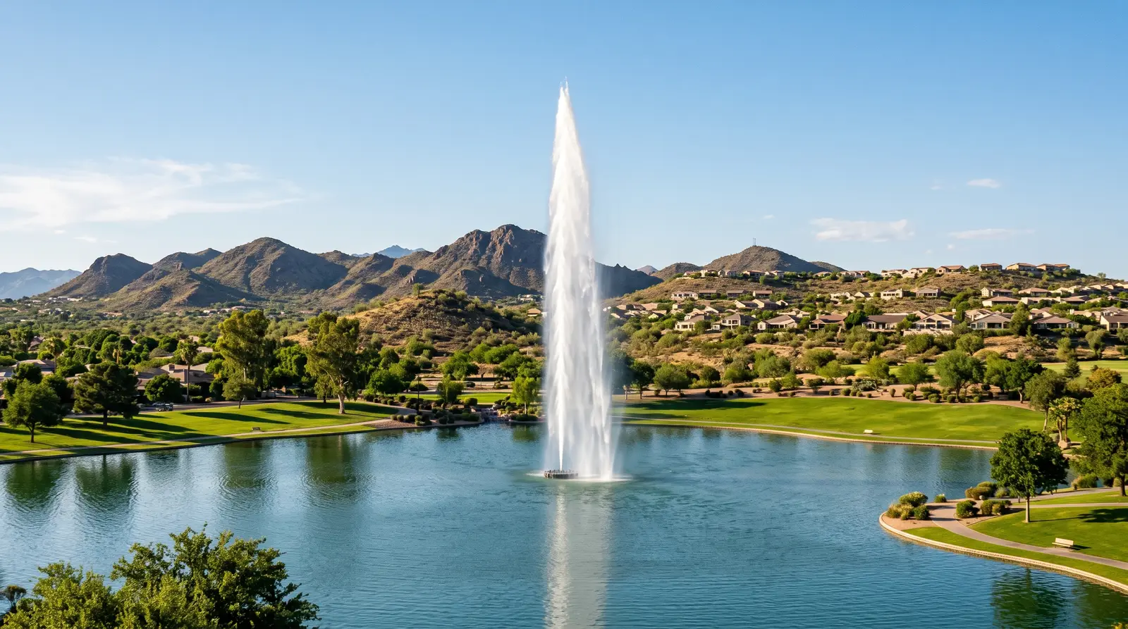 Exterior of the Fountain Hills, Arizona fountain seen from a distance