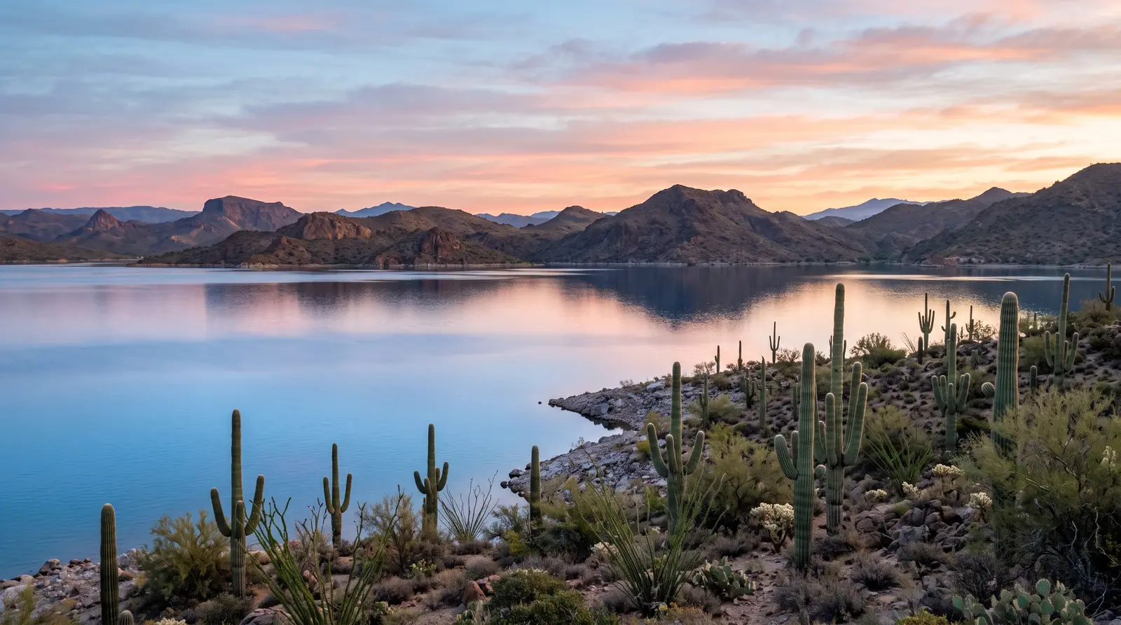 Exterior of Lake Pleasant near Peoria, Arizona at sunrise