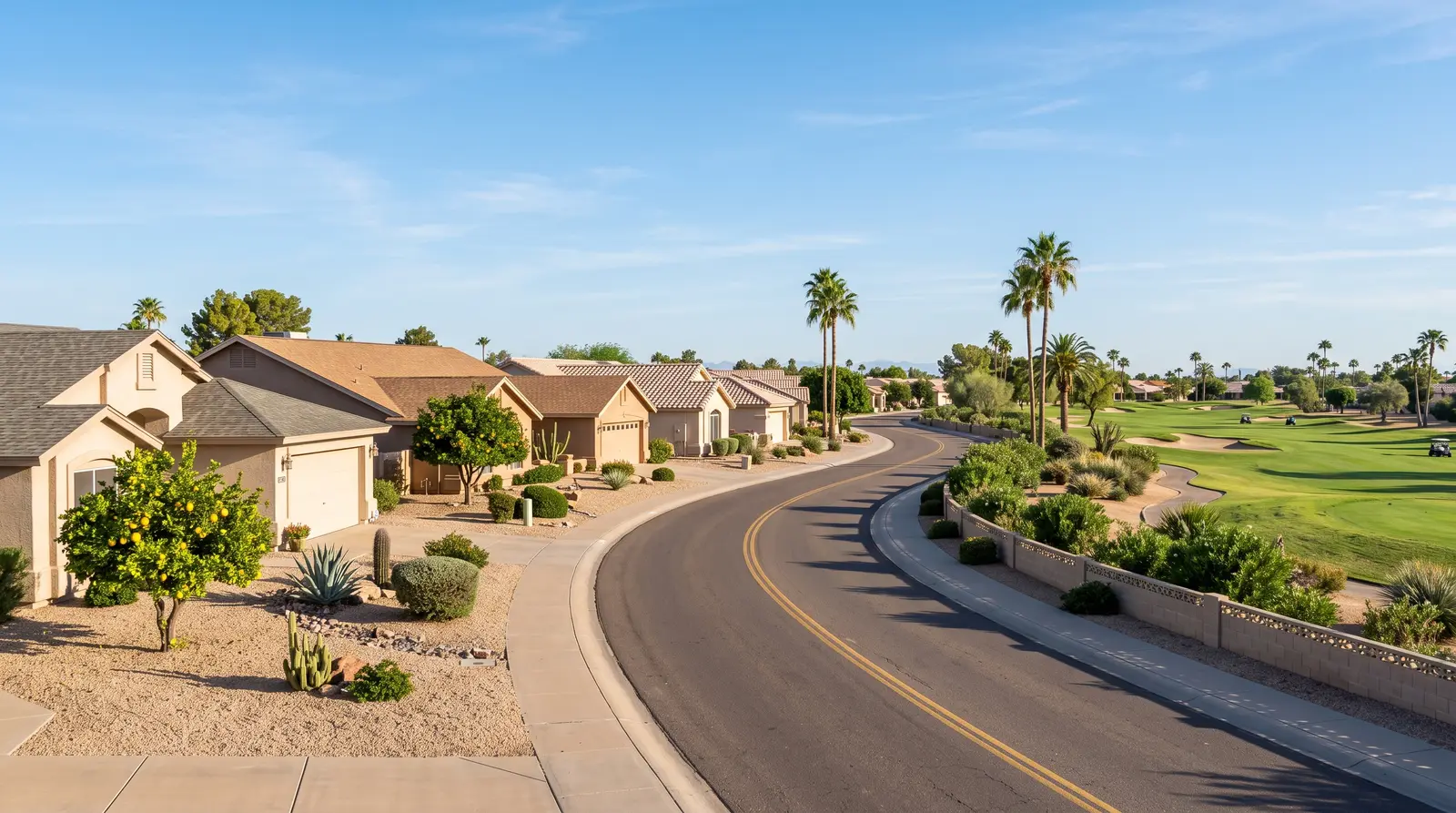 Exterior of a Sun City West, Arizona neighborhood in the morning