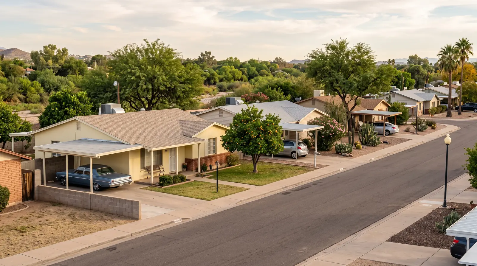 Exterior of a quiet street in Youngtown, Arizona