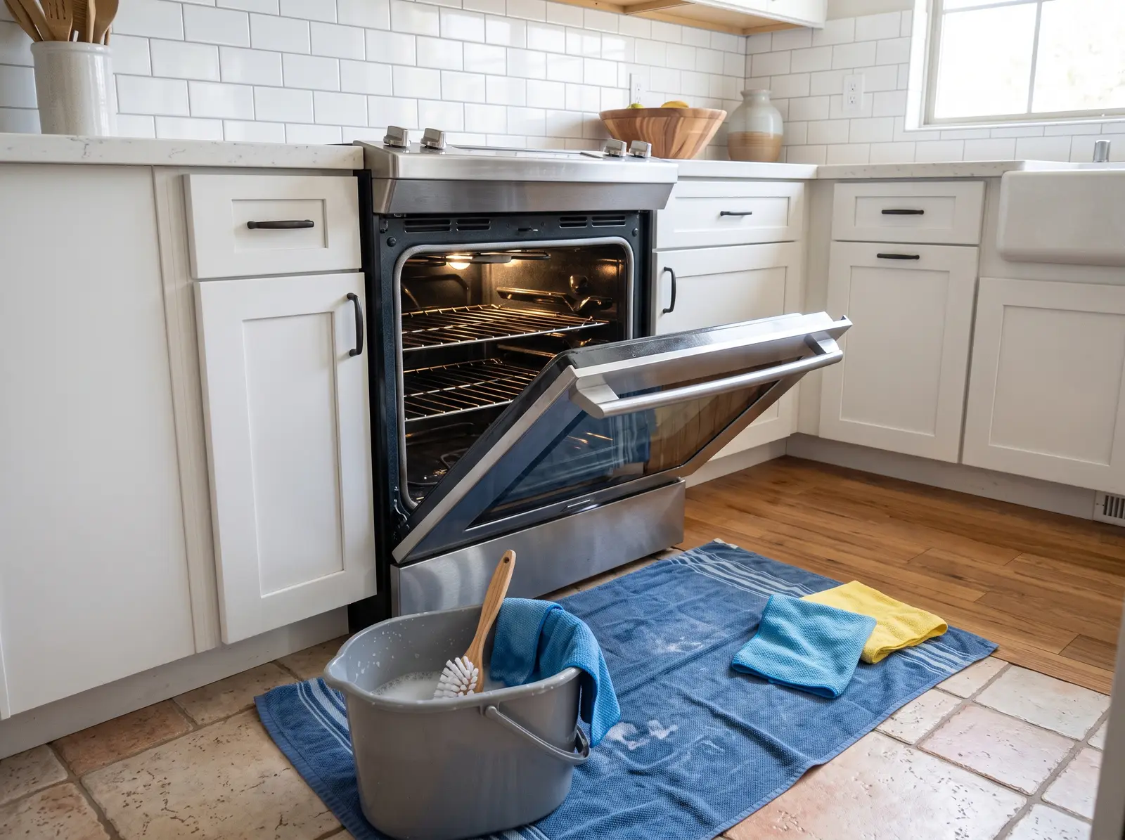 A kitchen being deep cleaned in an Arizona home