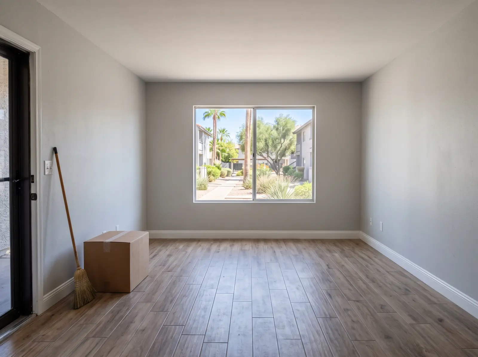 Empty, freshly cleaned apartment living room in Tempe, Arizona on move-out day